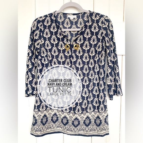 Charter Club Tops - Charter Club Tunic Navy and Cream size petite large
